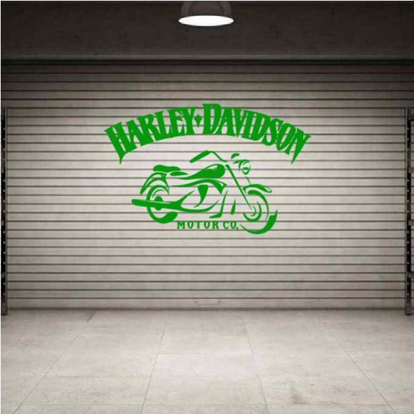 Harley Davidson emblem. Old style. Wall sticker. Green