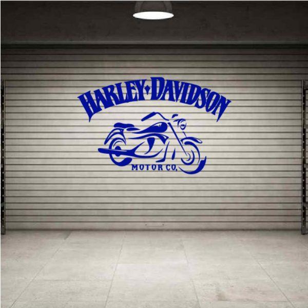 Harley Davidson emblem. Old style. Wall sticker. Navy