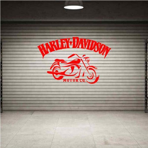 Harley Davidson emblem. Old style. Wall sticker. Red