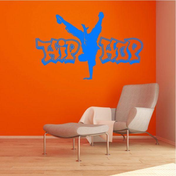 Hip Hop Dance Man Silhouette. Wall Sticker. Blue color