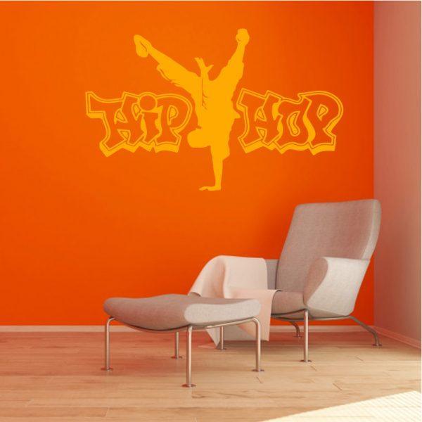 Hip Hop Dance Man Silhouette. Wall Sticker. Orange color