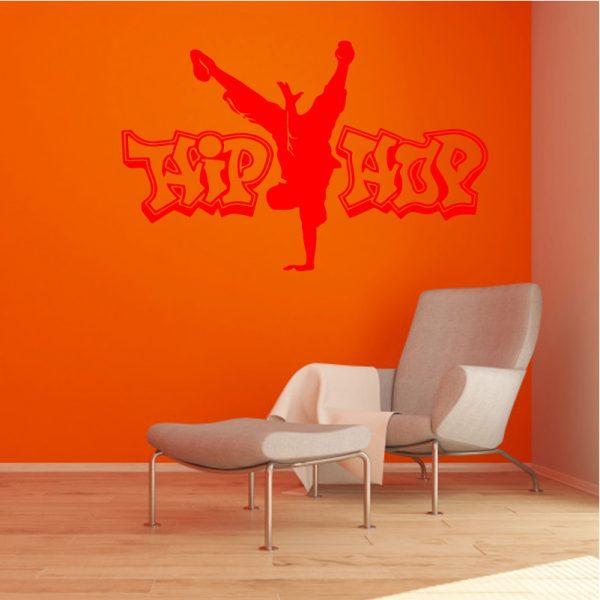 Hip Hop Dance Man Silhouette. Wall Sticker. Red color