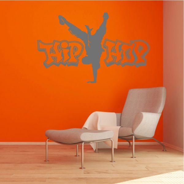 Hip Hop Dance Man Silhouette. Wall Sticker. Silver color