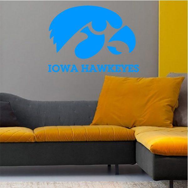 Iowa Hawkeyes emblem. NCAA College Football. Wall sticker. Blue color