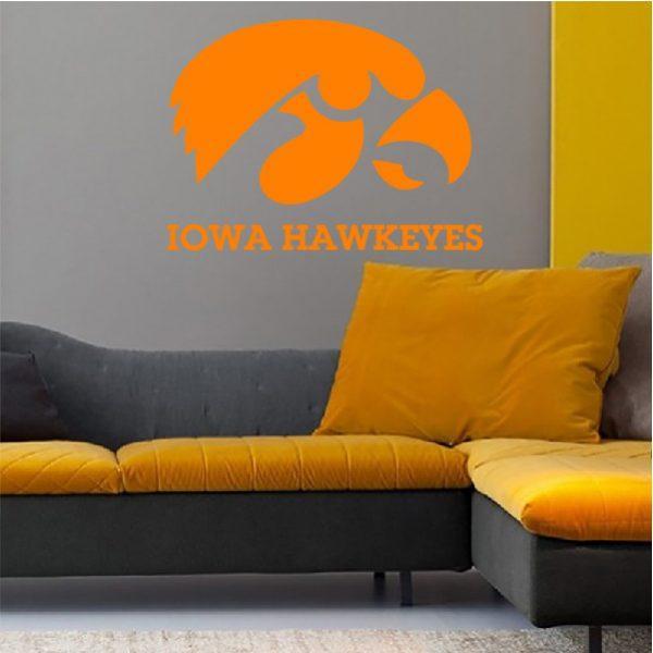 Iowa Hawkeyes emblem. NCAA College Football. Wall sticker. Orange color