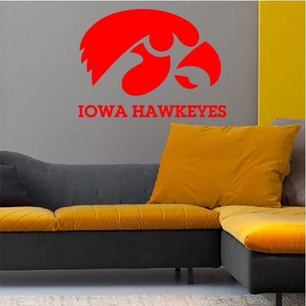 Iowa Hawkeyes emblem. NCAA College Football. Wall sticker. Red color