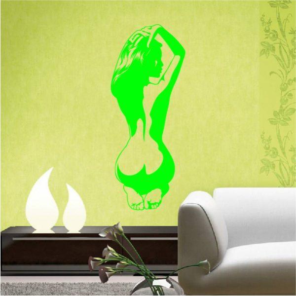 Naked Sexy Woman. Wall Sticker. Lime green