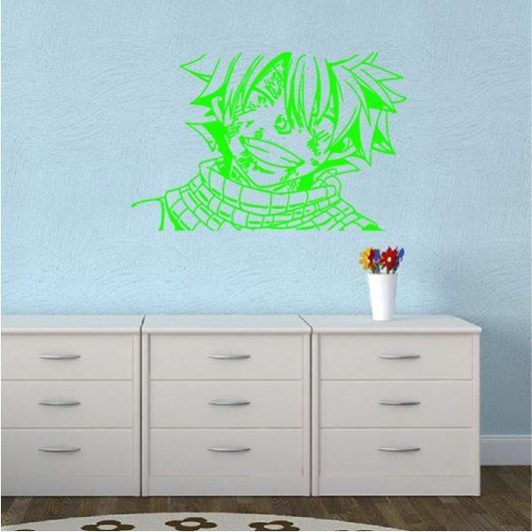 Natsu Dragneel. Fairy Tail. Anime theme. Wall sticker. Lime green color