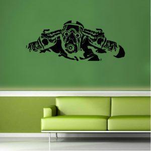 Psycho Borderlands. Video Game theme. Wall sticker. Black color
