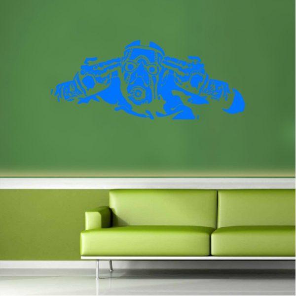 Psycho Borderlands. Video Game theme. Wall sticker. Blue color
