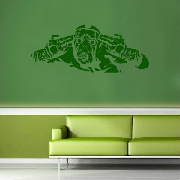 Psycho Borderlands. Video Game theme. Wall sticker. Green color