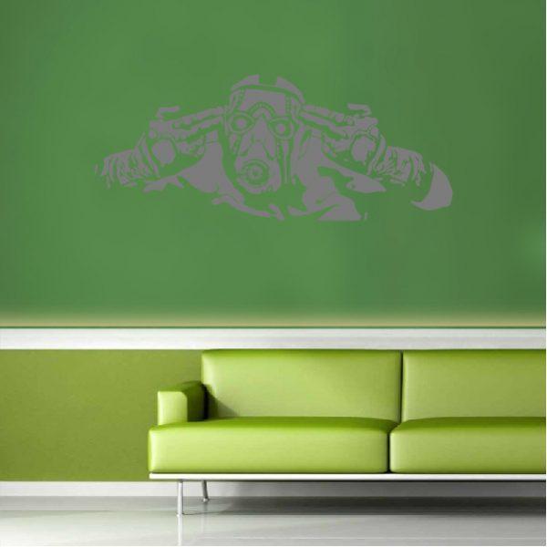 Psycho Borderlands. Video Game theme. Wall sticker. Silver color