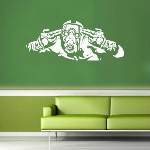 Psycho Borderlands. Video Game theme. Wall sticker. White color