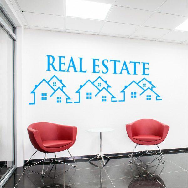 Real estate sticker for office. Wall sticker. Blue color