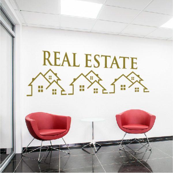 Real estate sticker for office. Wall sticker. Gold color
