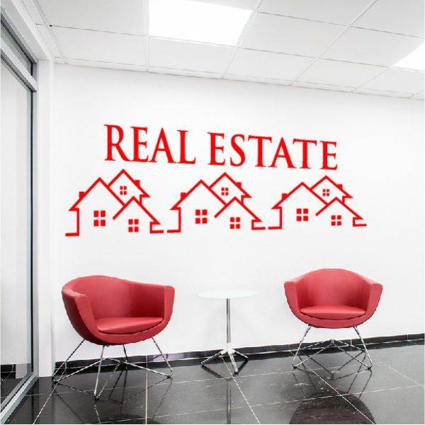 Real estate sticker for office. Wall sticker. Red color