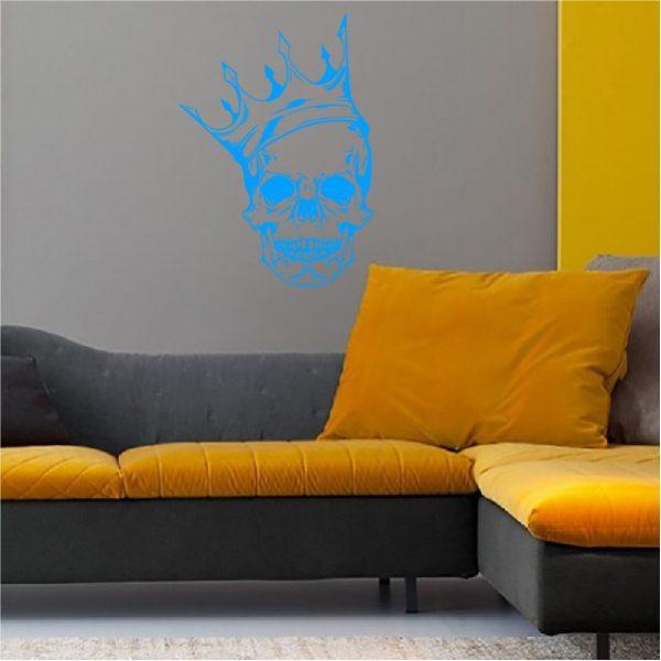 Skull with Crown. Wall sticker. Blue color