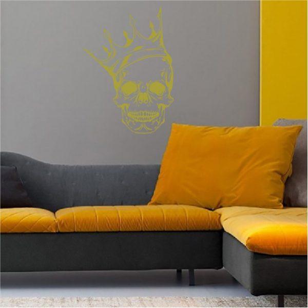 Skull with Crown. Wall sticker. Gold color