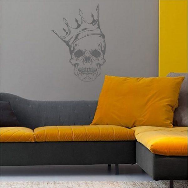 Skull with Crown. Wall sticker. Silver color