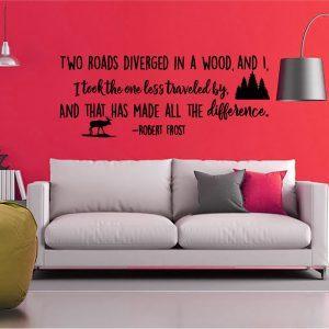 Two Roads Diverged in A Wood Robert Frost Inspirational Quote. Wall Sticker. Black color