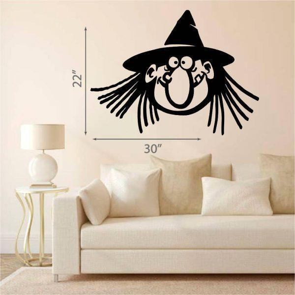 09 Halloween Wall Sticker.  Funny Witch Portrait.