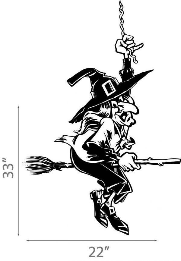 10 Halloween Wall Sticker.  Old Witch on a Broomstick.