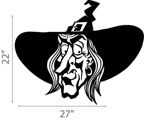 12 Halloween Wall Sticker.  Old Witch in Hat Portrait.