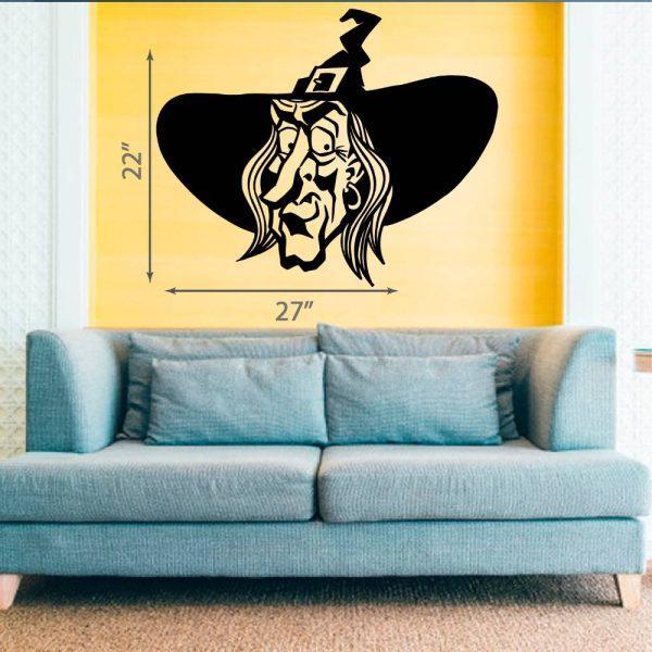 12 Halloween Wall Sticker.  Old Witch in Hat Portrait.