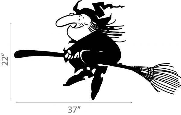 14 Halloween Wall Sticker.  Cartoon Funny Witch on a Broomstick.