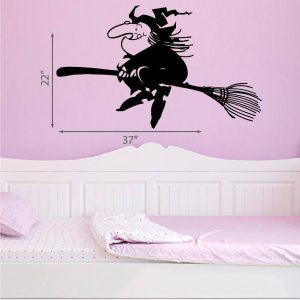 14 Halloween Wall Sticker.  Cartoon Funny Witch on a Broomstick.