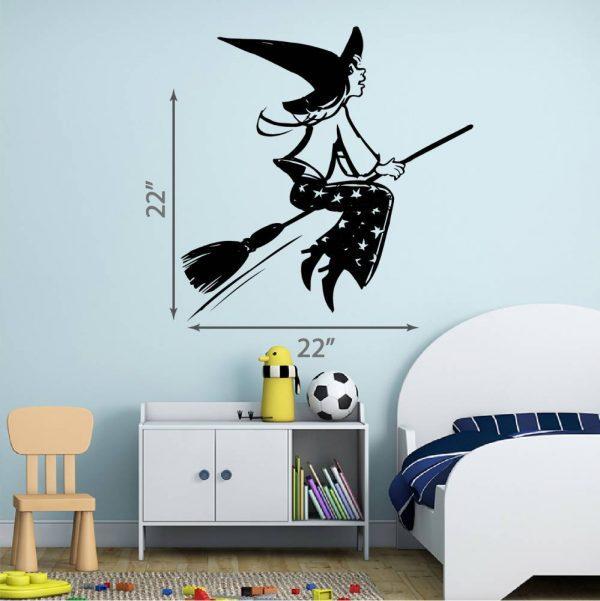 15 Halloween Wall Sticker.  Yung Sweet Witch on a Broomstick.