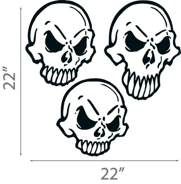 18 Halloween Wall Sticker.  Three Cartoon Skulls Sticker.
