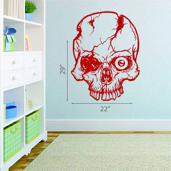 21 Halloween Wall Sticker.  Skull With One Eye Wall Sticker.