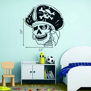 24 Halloween Wall Sticker.  Skull of Pirate in Hat.