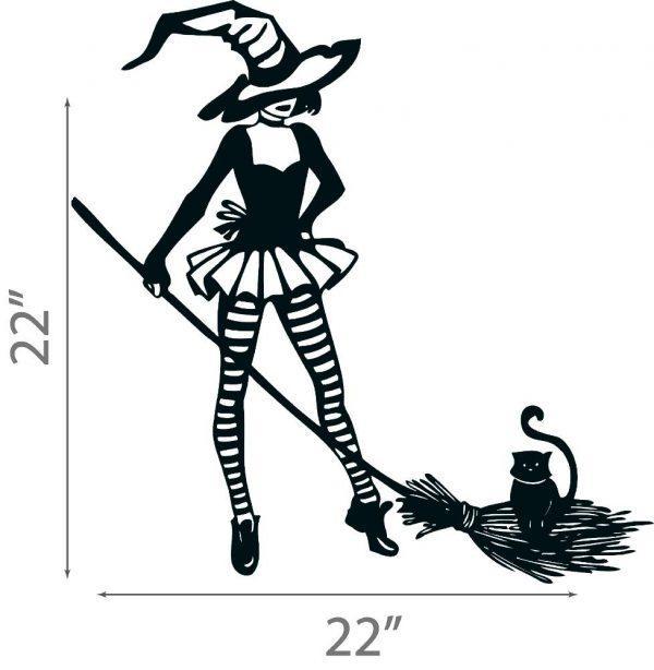 35 HalloweenYoung Witch in the Hat with Black Cat Broom