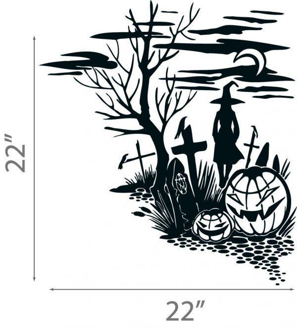 37 HalloweenYoung Witch with Angry Pumpkins in the Cemetery