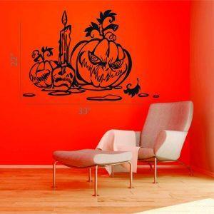 43 Halloween Wall Sticker. Skull Candle and Angry Pumpkins