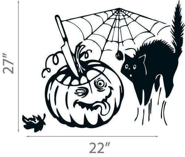 47 Halloween Wall Sticker. Pumpkin with a Knife Cobweb Black Cat
