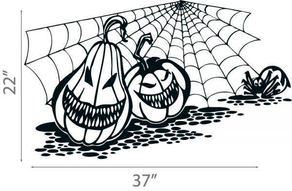 48 Halloween Wall Sticker. Angry Pumpkin Cobweb Spider