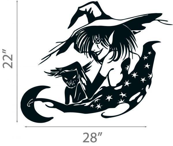 49 Halloween Wall Sticker. Young Sexy Witch in the Hat with Black Angry Cat