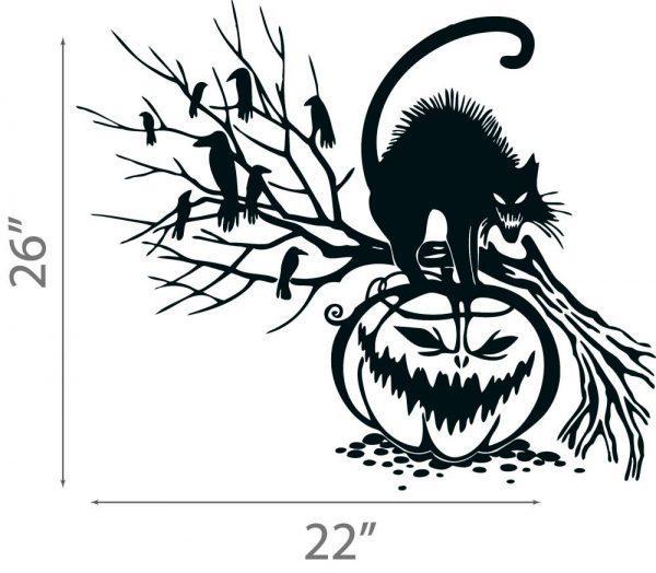 52 Halloween Wall Sticker. Angry Black Cat on the Pumpkin and Crows Wall Decal Sticker