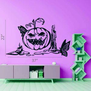 53 Halloween Wall Sticker. Angry Pumpkin Candle and Butterfly