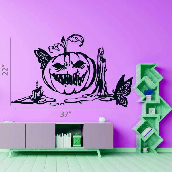 53 Halloween Wall Sticker. Angry Pumpkin Candle and Butterfly