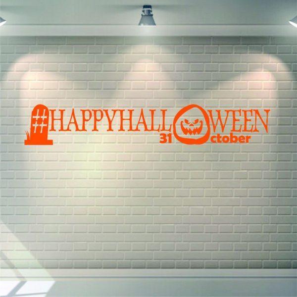 Halloween Wall Sticker. Hashtag Happy Halloween 31 оctober. Orange color.