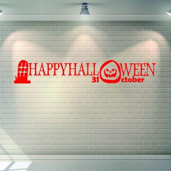 Halloween Wall Sticker. Hashtag Happy Halloween 31 оctober. Red color