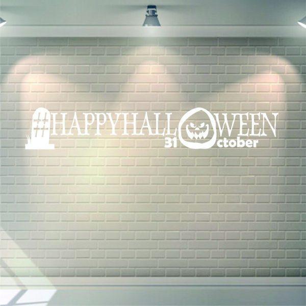 Halloween Wall Sticker. Hashtag Happy Halloween 31 оctober. White color