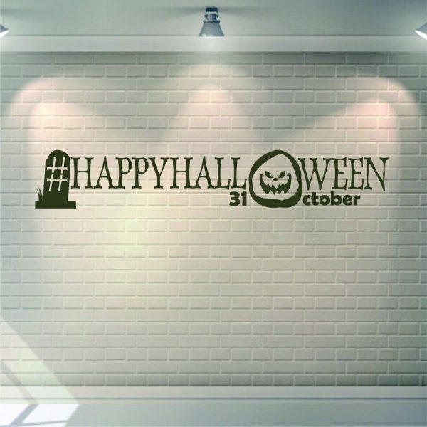 Halloween Wall Sticker. Hashtag Happy Halloween 31 оctober. Silver color