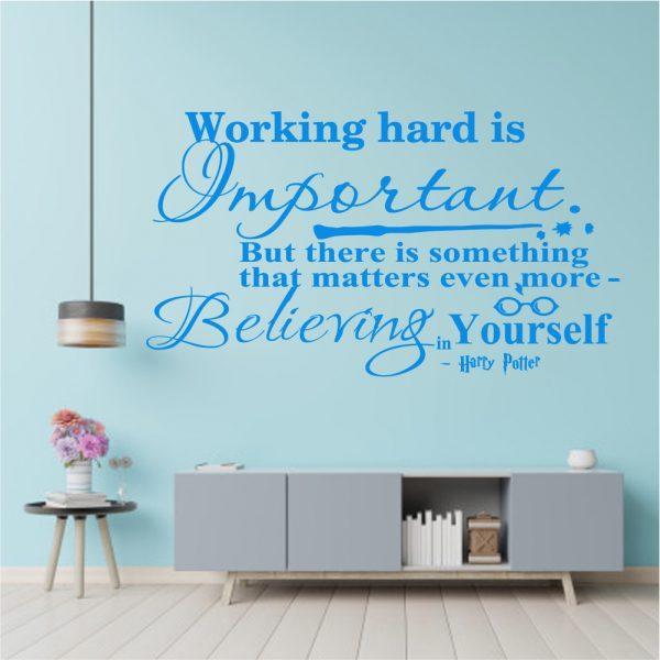 Harry Potter Wall Decal Working Hard Is Important Quote. Blue color