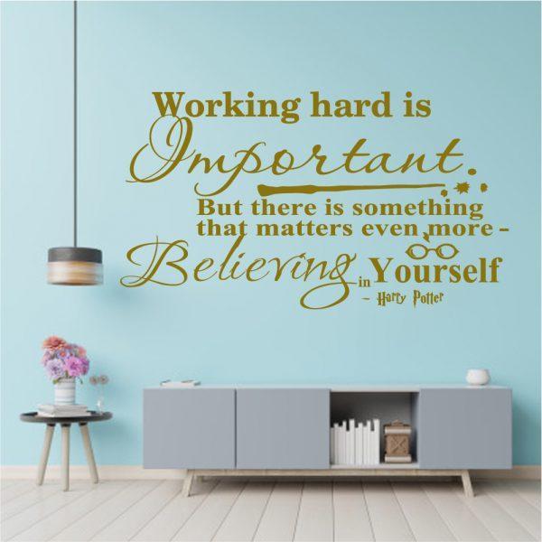 Harry Potter Wall Decal Working Hard Is Important Quote. Gold color