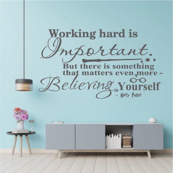 Harry Potter Wall Decal Working Hard Is Important Quote. Silver color